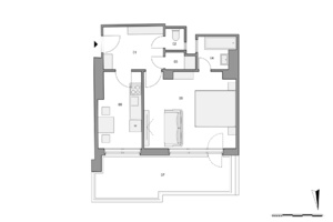 stávající dispozice bytu 1+1